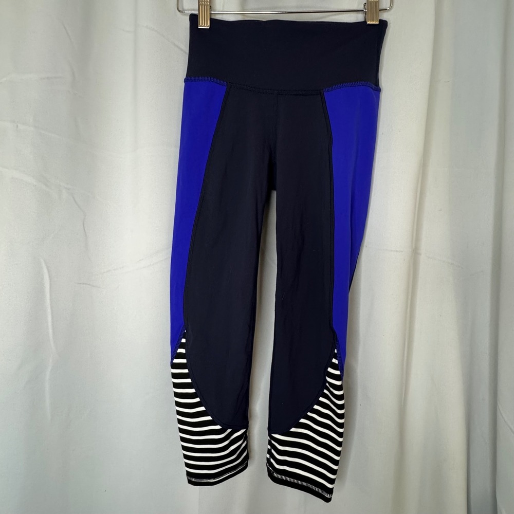 Athleta Crop Leggings High Rise Striped Athletic‎ Workout XXS Cropped Leggings